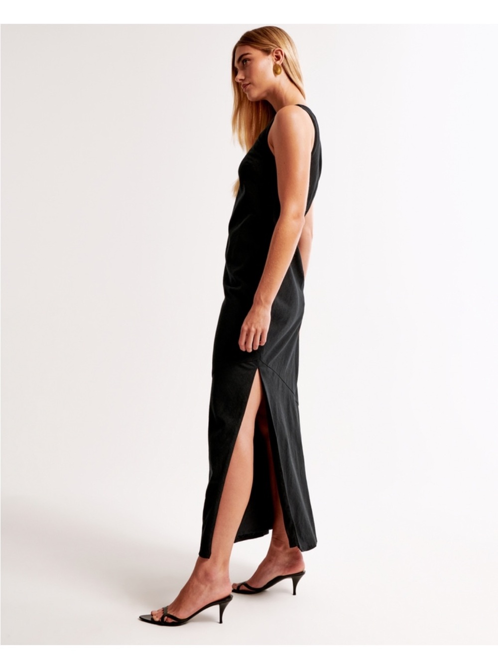 NWT Abercrombie High-Neck Linen-Blend Maxi Dress - Picture 2 of 5